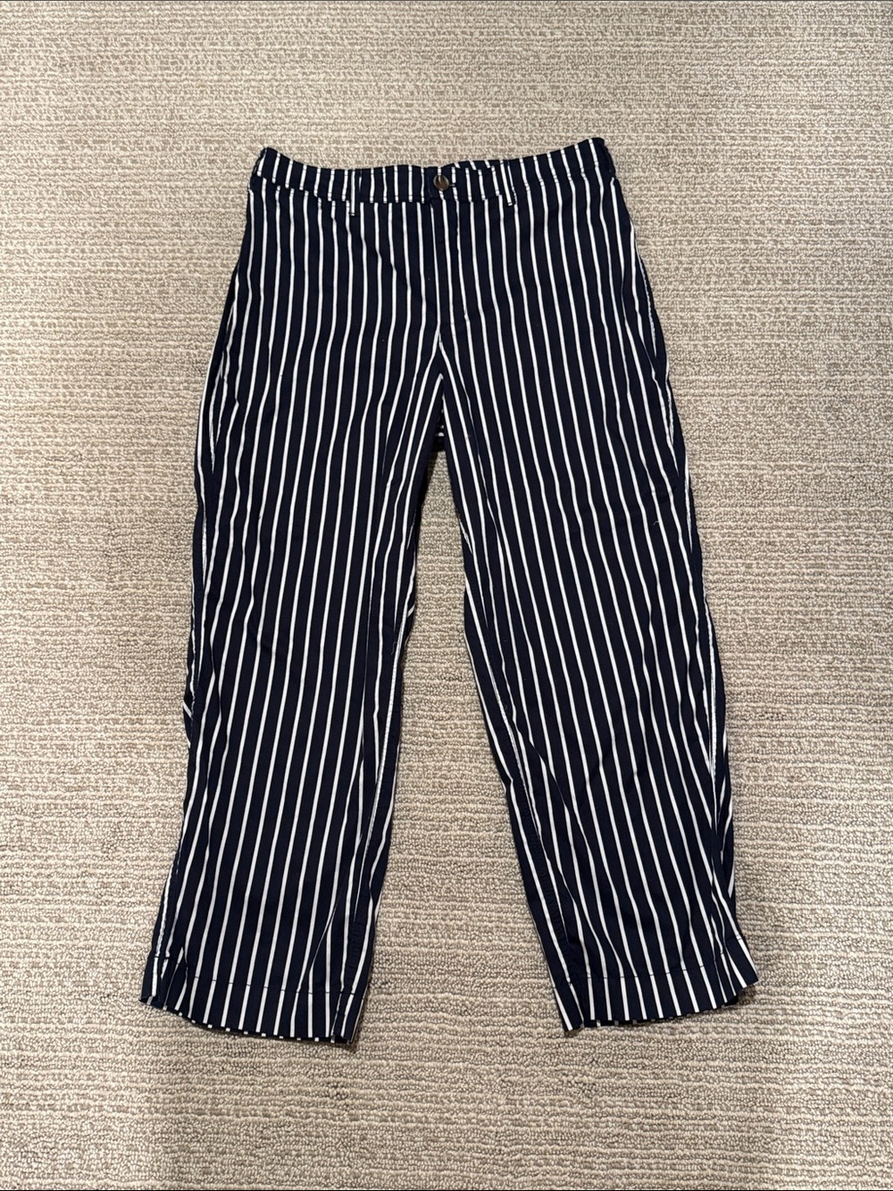 Chico's Navy & White Vertical-Stripe Cropped Trousers